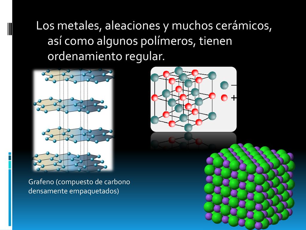 Los metales, aleaciones y muchos cerámicos, así como algunos polímeros, tienen ordenamiento regular.