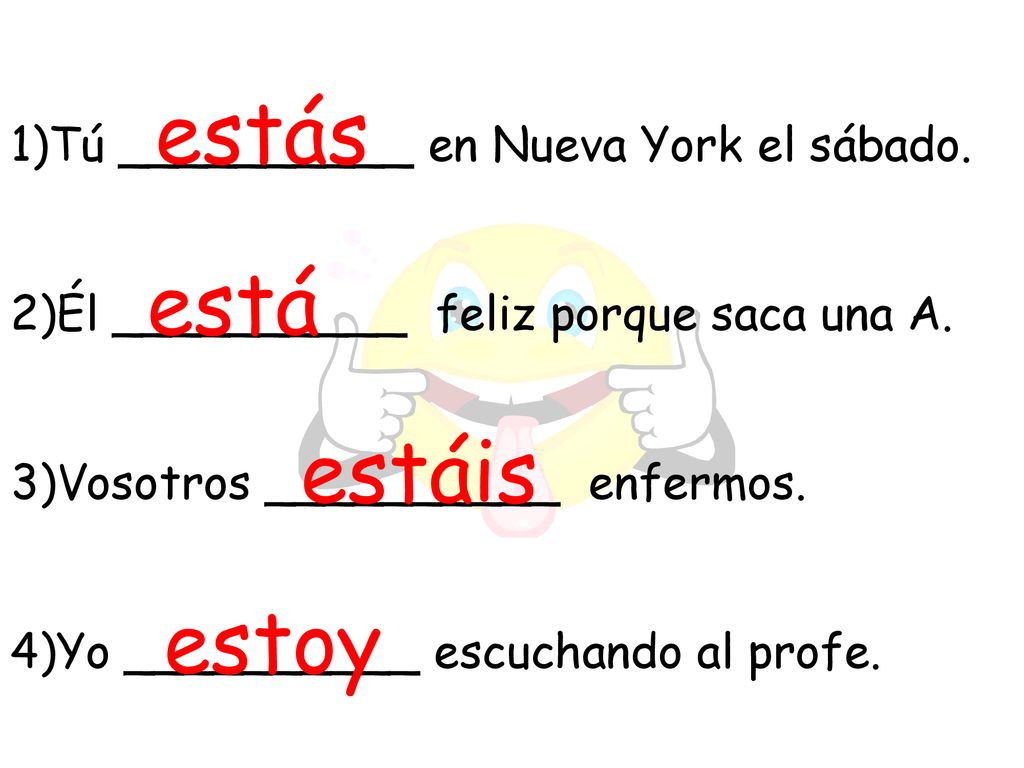 estás está estáis estoy Tú __________ en Nueva York el sábado.