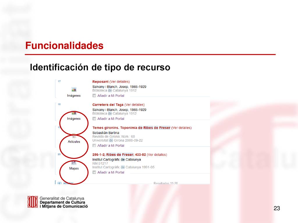 Funcionalidades Identificación de tipo de recurso