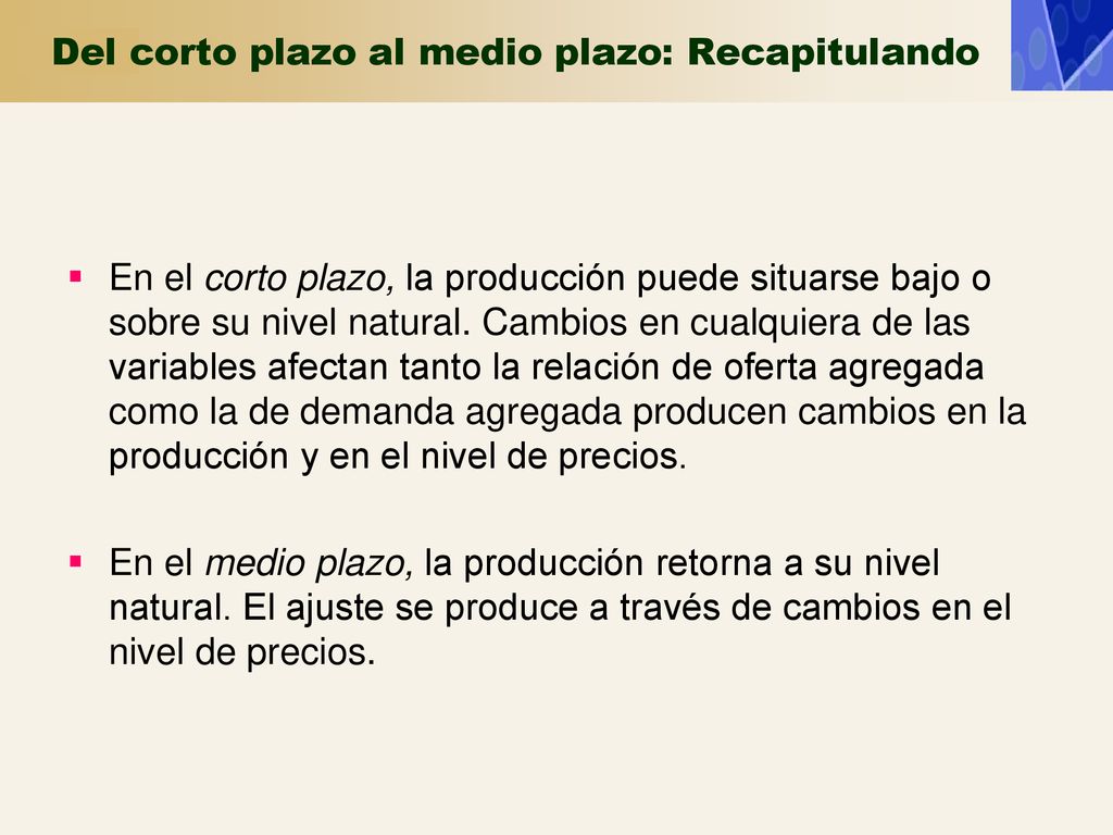 Del corto plazo al medio plazo: Recapitulando