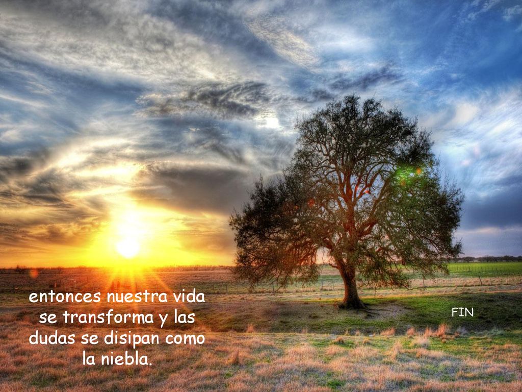 entonces nuestra vida se transforma y las dudas se disipan como la niebla.