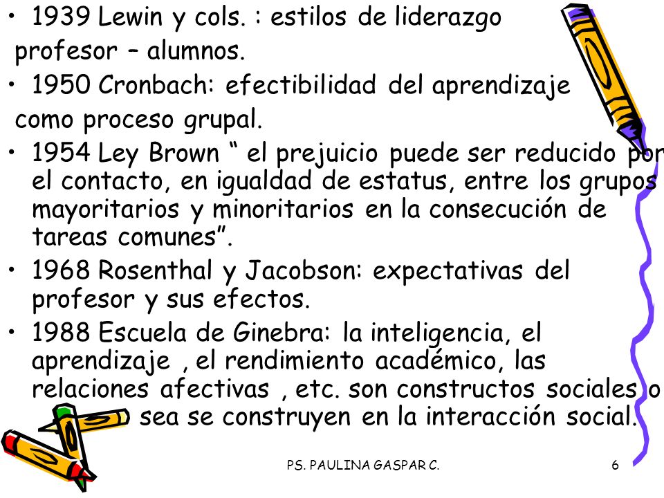 1939 Lewin y cols. : estilos de liderazgo profesor – alumnos.