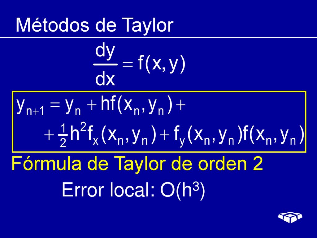 Métodos de Taylor Fórmula de Taylor de orden 2 Error local: O(h3)