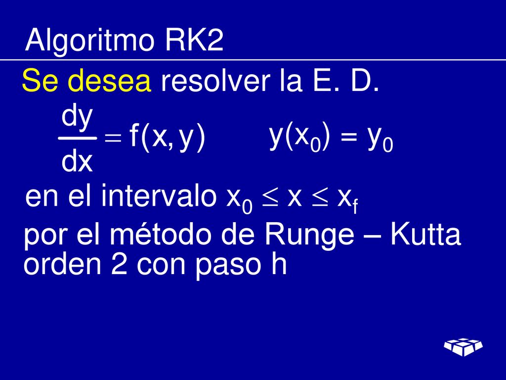Algoritmo RK2 Se desea resolver la E. D. y(x0) = y0.
