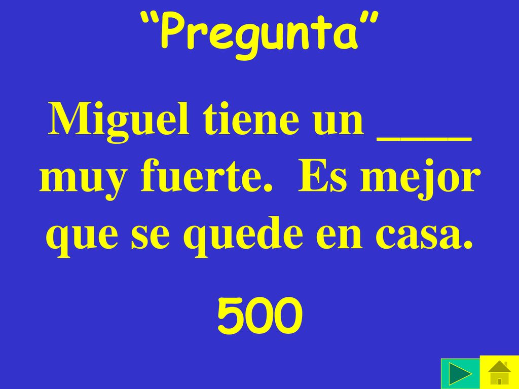 Miguel tiene un ____ muy fuerte. Es mejor que se quede en casa.