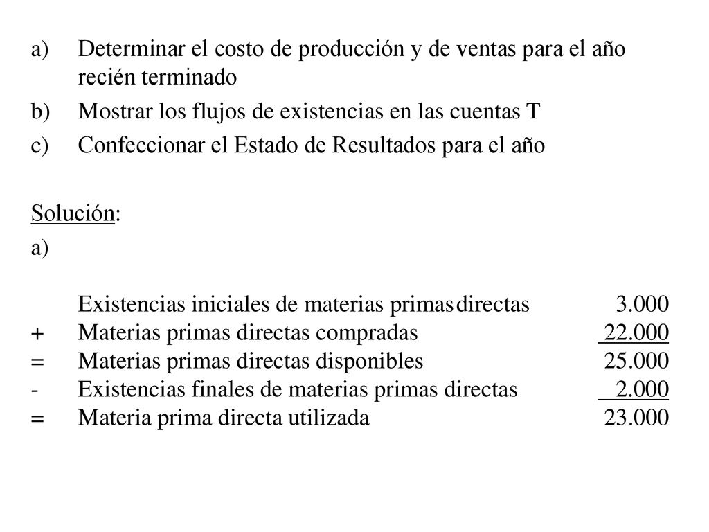 Determinar el costo de producción y de ventas para el año recién terminado