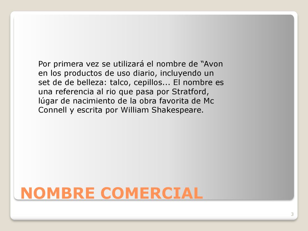 Por primera vez se utilizará el nombre de Avon en los productos de uso diario, incluyendo un set de de belleza: talco, cepillos... El nombre es una referencia al rio que pasa por Stratford, lúgar de nacimiento de la obra favorita de Mc Connell y escrita por William Shakespeare.