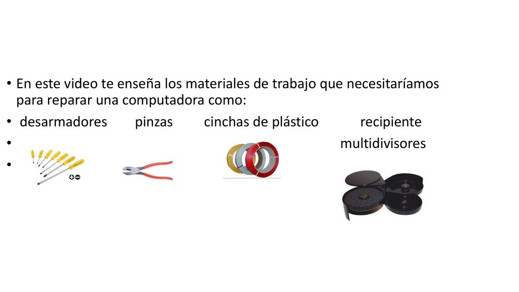 En este video te enseña los materiales de trabajo que necesitaríamos para reparar una computadora como: