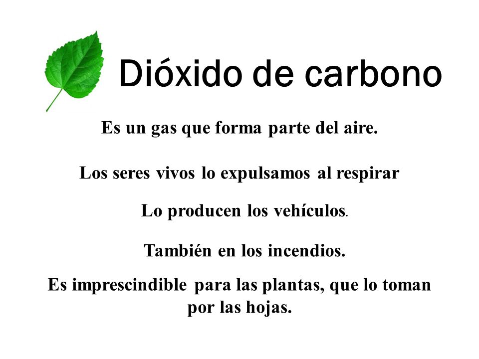 Dióxido de carbono Es un gas que forma parte del aire.