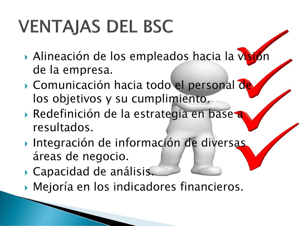 VENTAJAS DEL BSC Alineación de los empleados hacia la visión de la empresa.