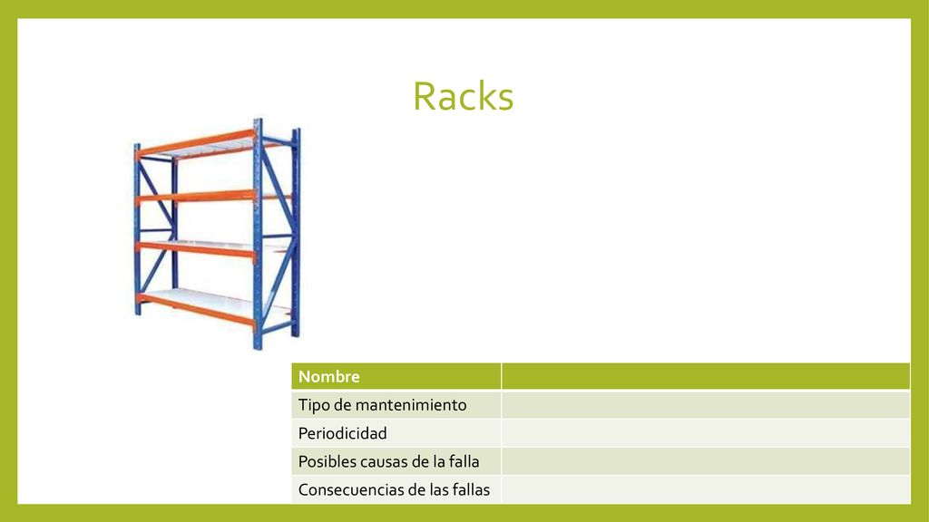 Racks Nombre Tipo de mantenimiento Periodicidad