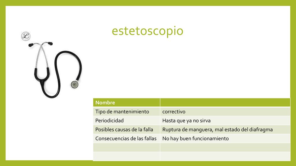 estetoscopio Nombre Tipo de mantenimiento correctivo Periodicidad