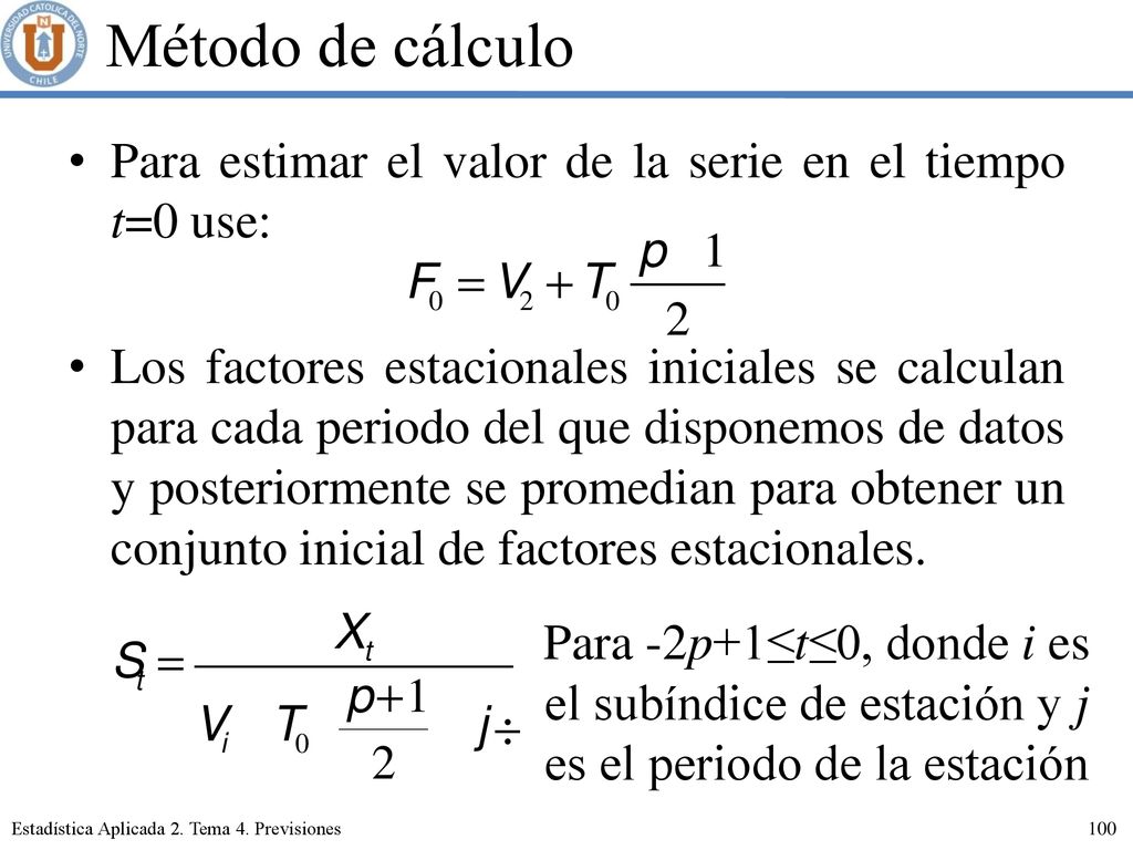 Método de cálculo Para estimar el valor de la serie en el tiempo t=0 use: