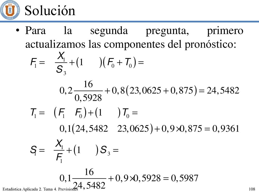Solución Para la segunda pregunta, primero actualizamos las componentes del pronóstico: