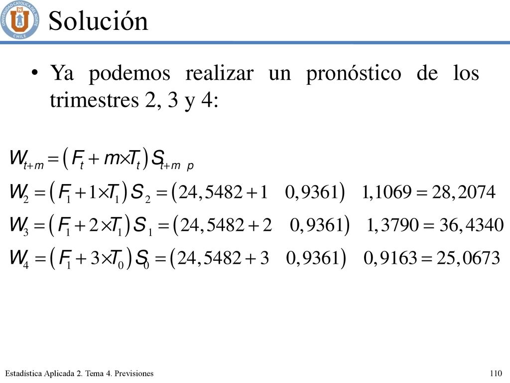 Solución Ya podemos realizar un pronóstico de los trimestres 2, 3 y 4: