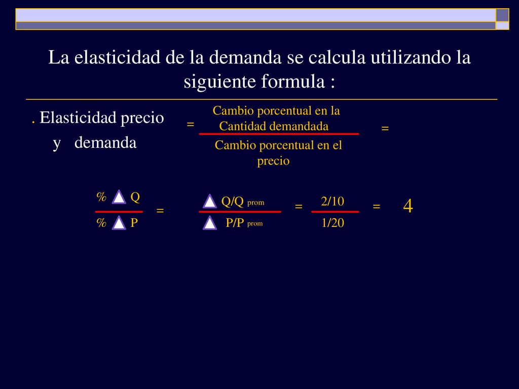 La elasticidad de la demanda se calcula utilizando la siguiente formula :