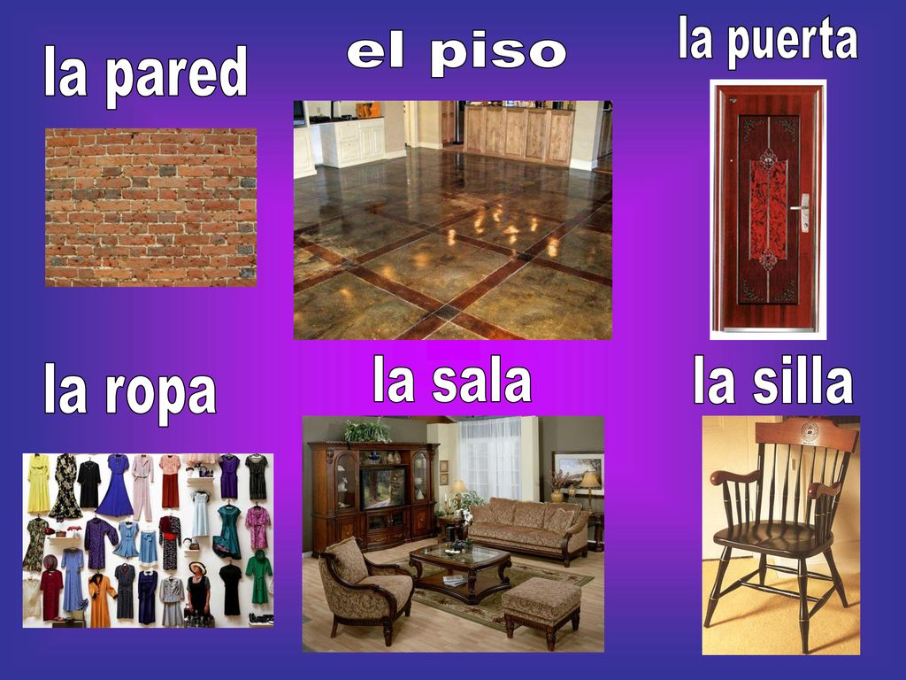la puerta el piso la pared la sala la silla la ropa