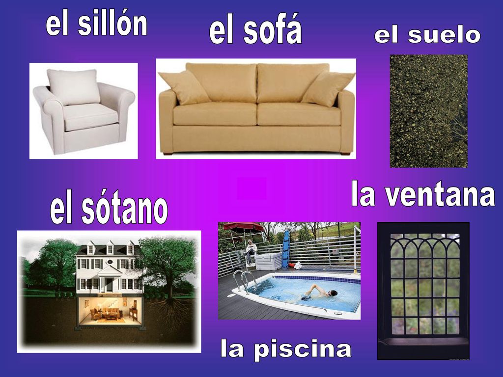 el sillón el sofá el suelo la ventana el sótano la piscina
