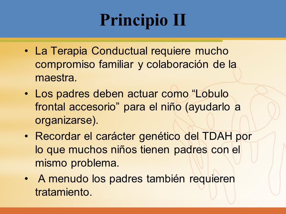 Principio II La Terapia Conductual requiere mucho compromiso familiar y colaboración de la maestra.