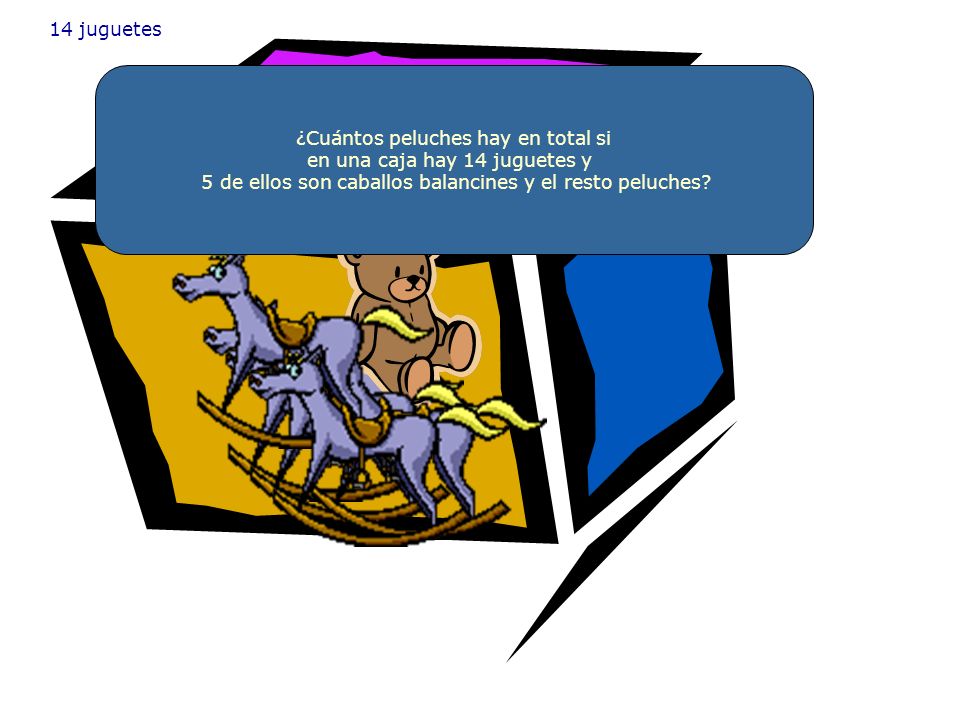 ¿Cuántos peluches hay en total si en una caja hay 14 juguetes y