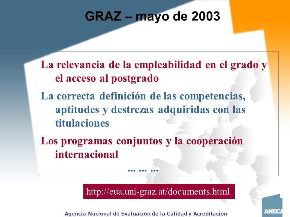 GRAZ – mayo de 2003 La relevancia de la empleabilidad en el grado y el acceso al postgrado.