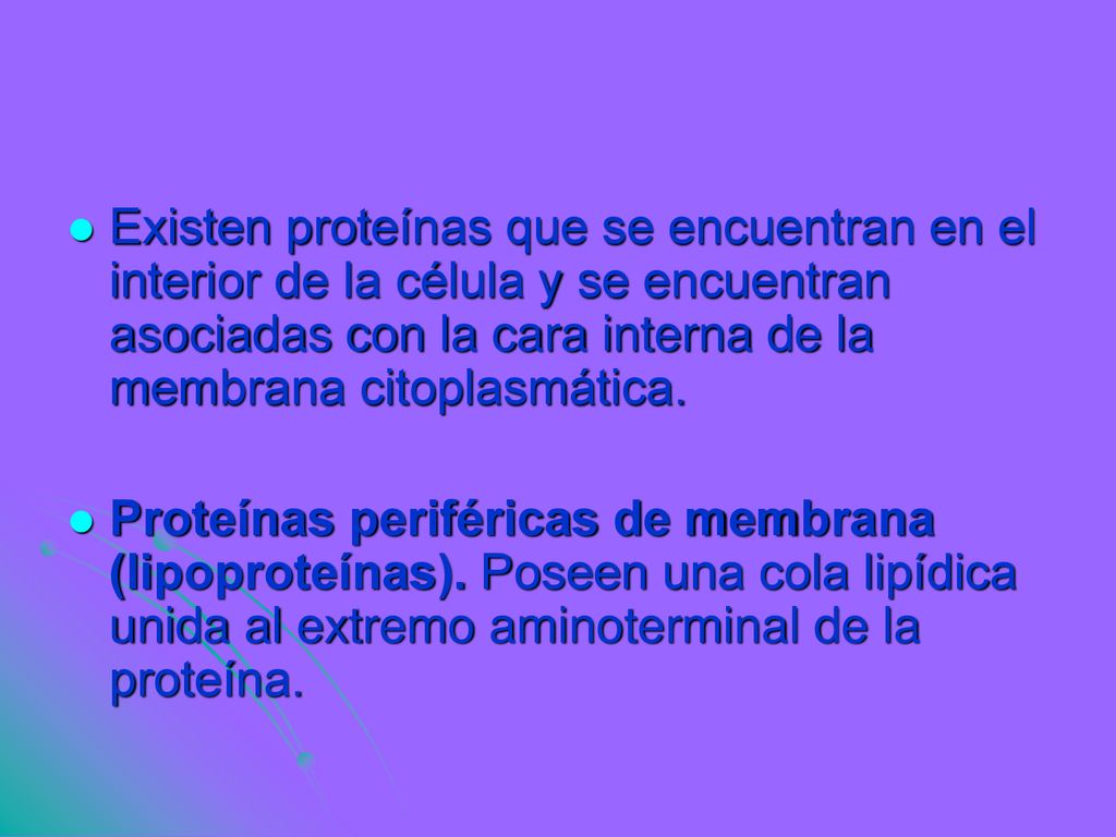 Existen proteínas que se encuentran en el interior de la célula y se encuentran asociadas con la cara interna de la membrana citoplasmática.