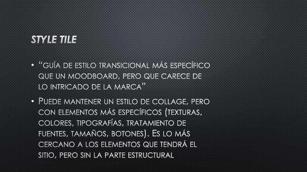 Style tile guía de estilo transicional más específico que un moodboard, pero que carece de lo intricado de la marca
