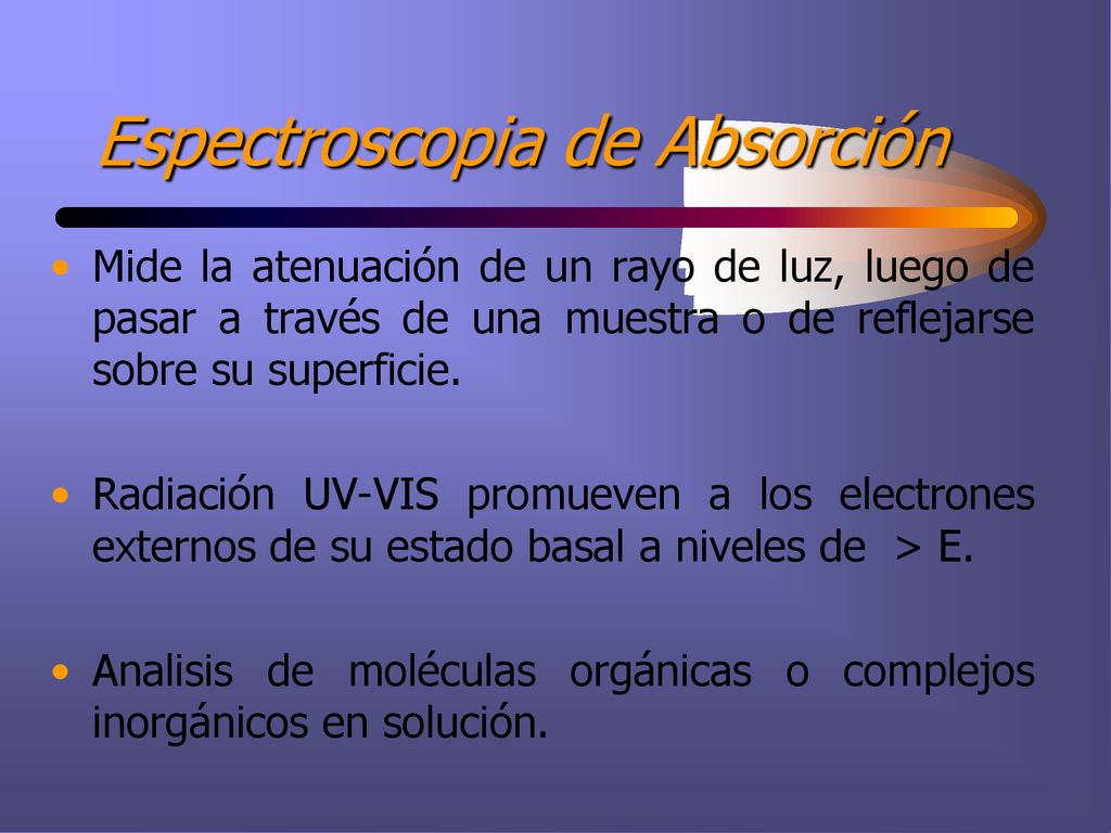 ESPECTROSCOPIA DE ABSORCION MOLECULAR UV/VIS Ley de Beer - ppt descargar