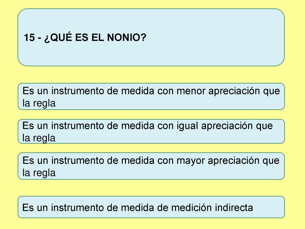 15 - ¿QUÉ ES EL NONIO Es un instrumento de medida con menor apreciación que la regla.