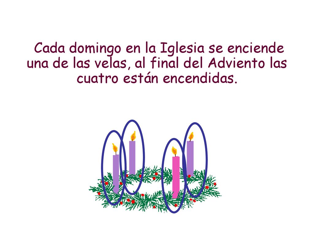 Cada domingo en la Iglesia se enciende una de las velas, al final del Adviento las cuatro están encendidas.
