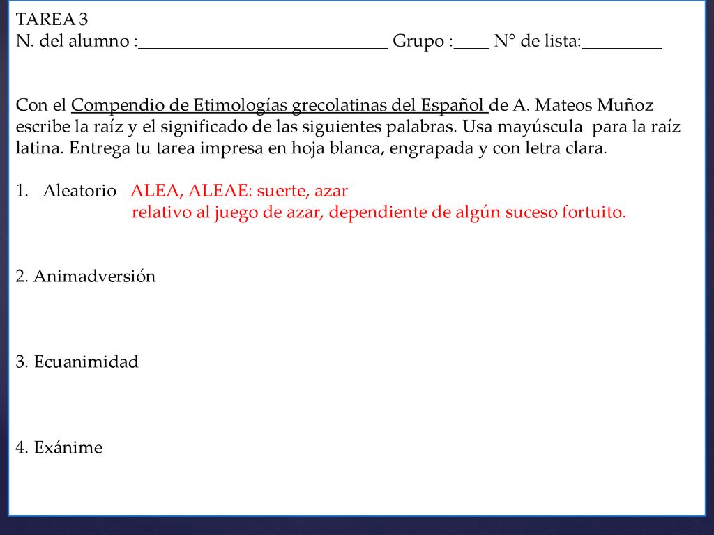 TAREA 3 N. del alumno :____________________________ Grupo :____ N° de lista:_________.