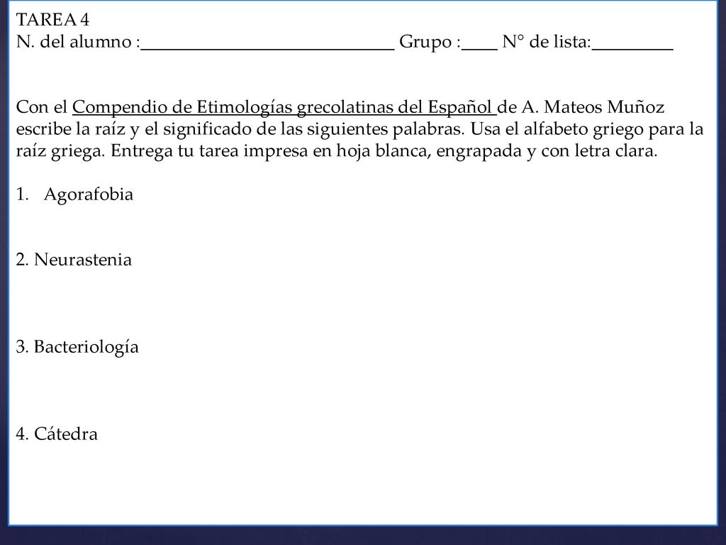 TAREA 4 N. del alumno :____________________________ Grupo :____ N° de lista:_________.