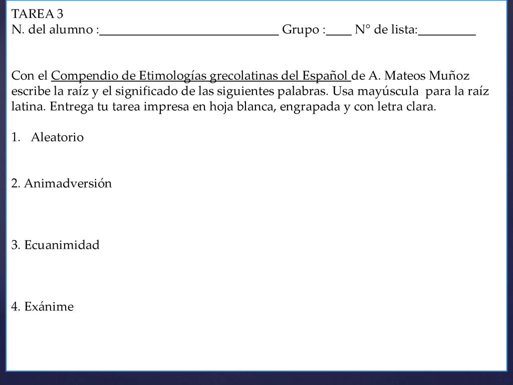 TAREA 3 N. del alumno :____________________________ Grupo :____ N° de lista:_________.