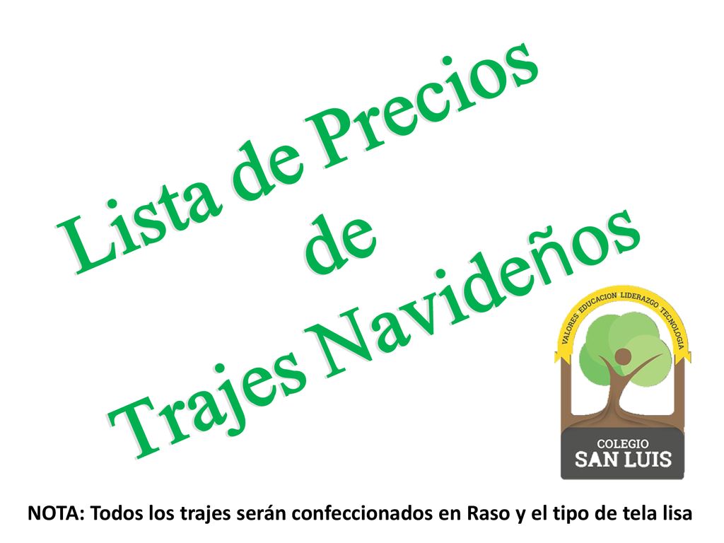 Lista de Precios de Trajes Navideños