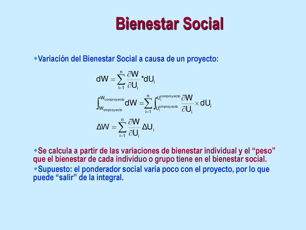 Bienestar Social Variación del Bienestar Social a causa de un proyecto: