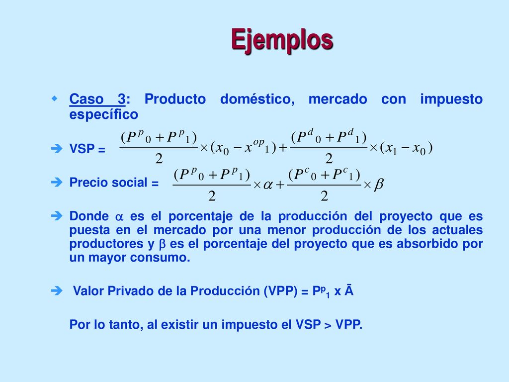 Ejemplos Caso 3: Producto doméstico, mercado con impuesto específico