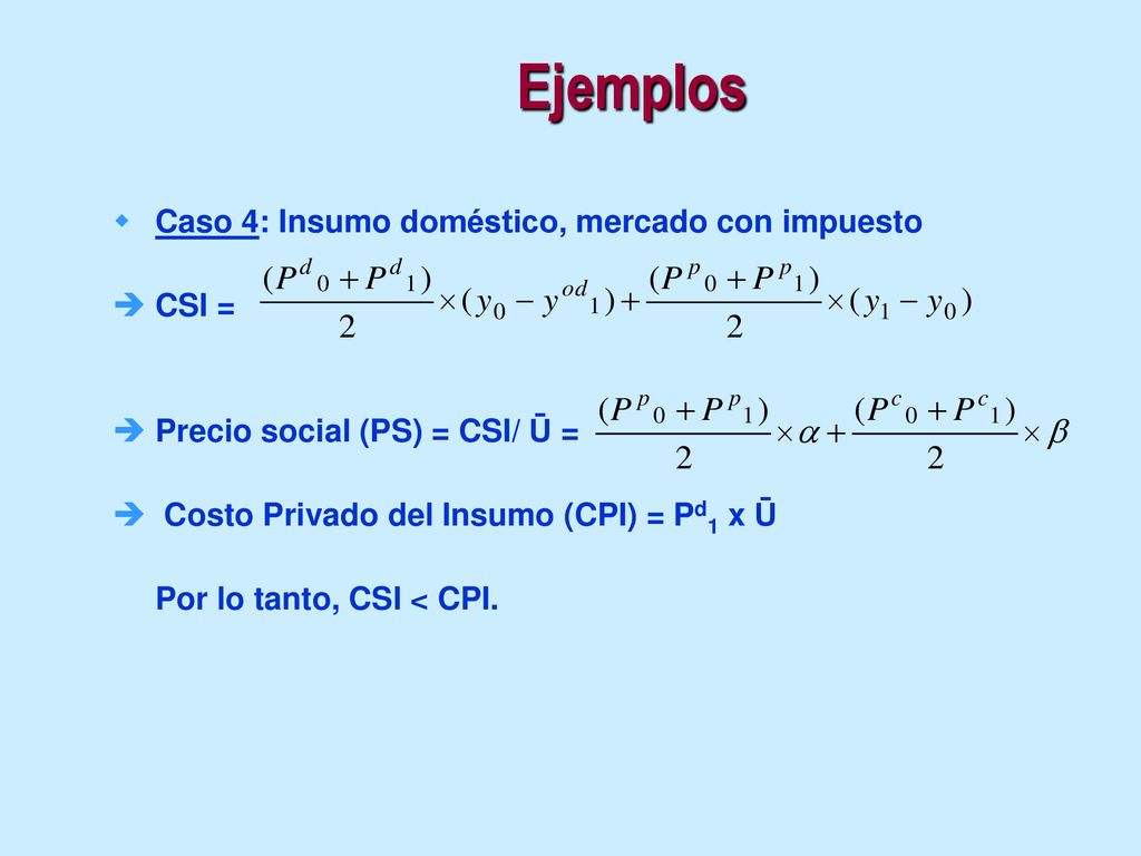 Ejemplos Caso 4: Insumo doméstico, mercado con impuesto CSI =