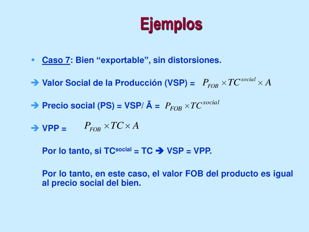 Ejemplos Caso 7: Bien exportable , sin distorsiones.
