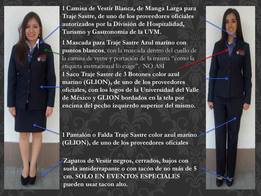 1 Camisa de Vestir Blanca, de Manga Larga para Traje Sastre, de uno de los proveedores oficiales autorizados por la División de Hospitalidad, Turismo y Gastronomía de la UVM.