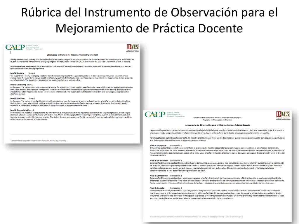 Rúbrica del Instrumento de Observación para el Mejoramiento de Práctica Docente