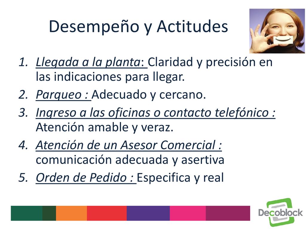 Desempeño y Actitudes Llegada a la planta: Claridad y precisión en las indicaciones para llegar. Parqueo : Adecuado y cercano.