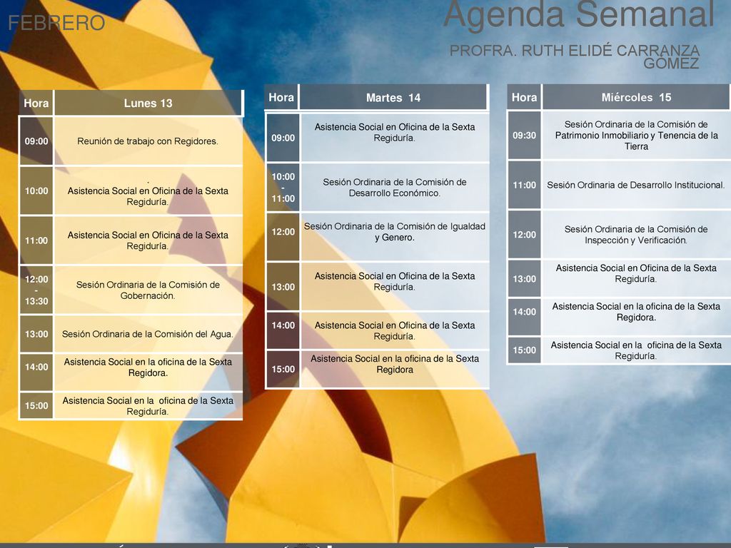 Agenda Semanal FEBRERO Cabildo Torreón PROFRA. RUTH ELIDÉ CARRANZA