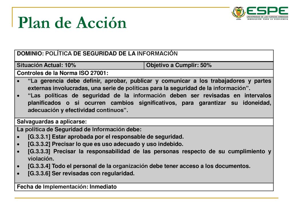 Plan de Acción DOMINIO: POLÍTICA DE SEGURIDAD DE LA INFORMACIÓN