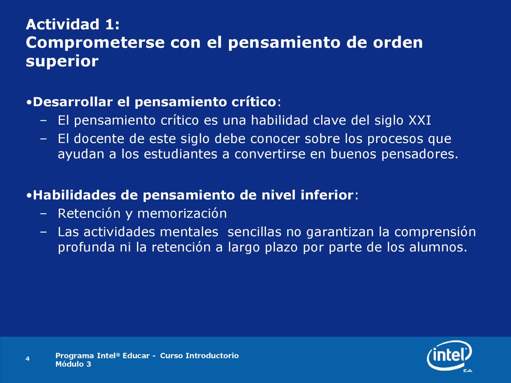Actividad 1: Comprometerse con el pensamiento de orden superior