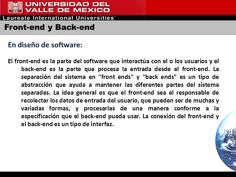 Front-end y Back-end En diseño de software: