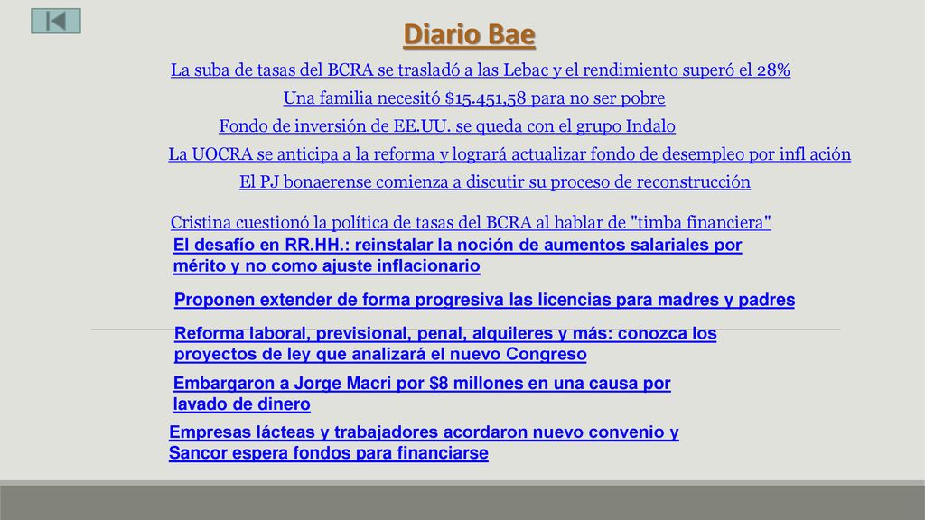 Diario Bae La suba de tasas del BCRA se trasladó a las Lebac y el rendimiento superó el 28% Una familia necesitó $15.451,58 para no ser pobre.