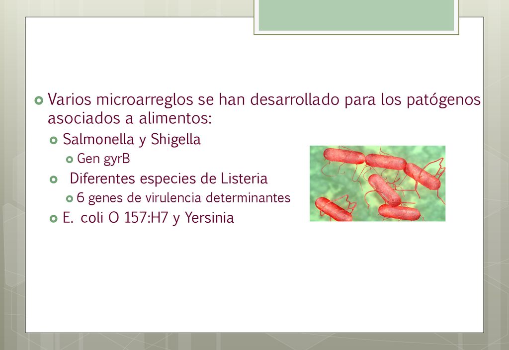 Varios microarreglos se han desarrollado para los patógenos asociados a alimentos: