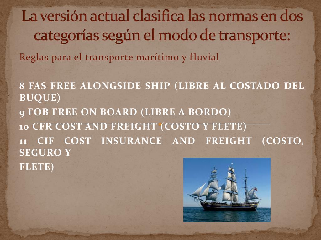La versión actual clasifica las normas en dos categorías según el modo de transporte: