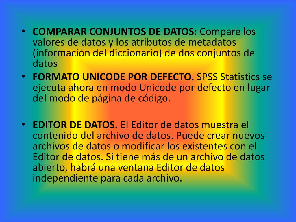 COMPARAR CONJUNTOS DE DATOS: Compare los valores de datos y los atributos de metadatos (información del diccionario) de dos conjuntos de datos