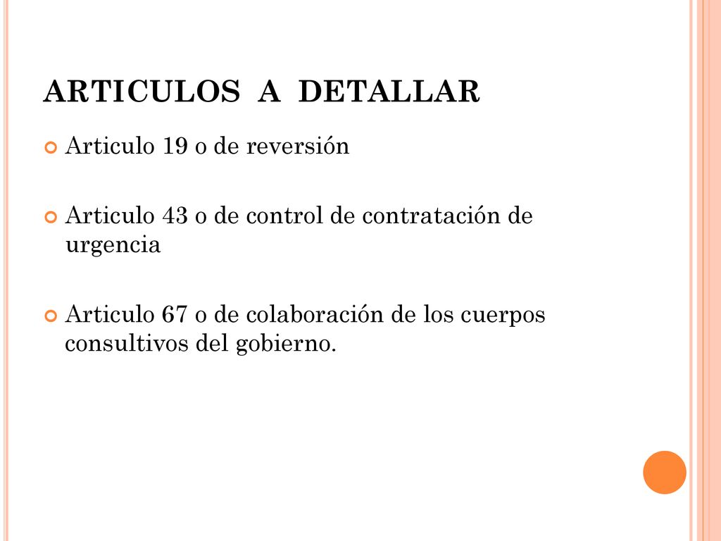 ARTICULOS A DETALLAR Articulo 19 o de reversión